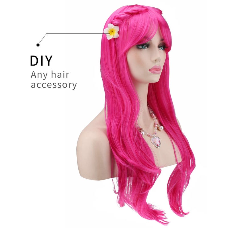 Akstore 28 inch Fashion Wigs Long Wavy Curly Hair Cosplay Wig (Rose) - Image 4